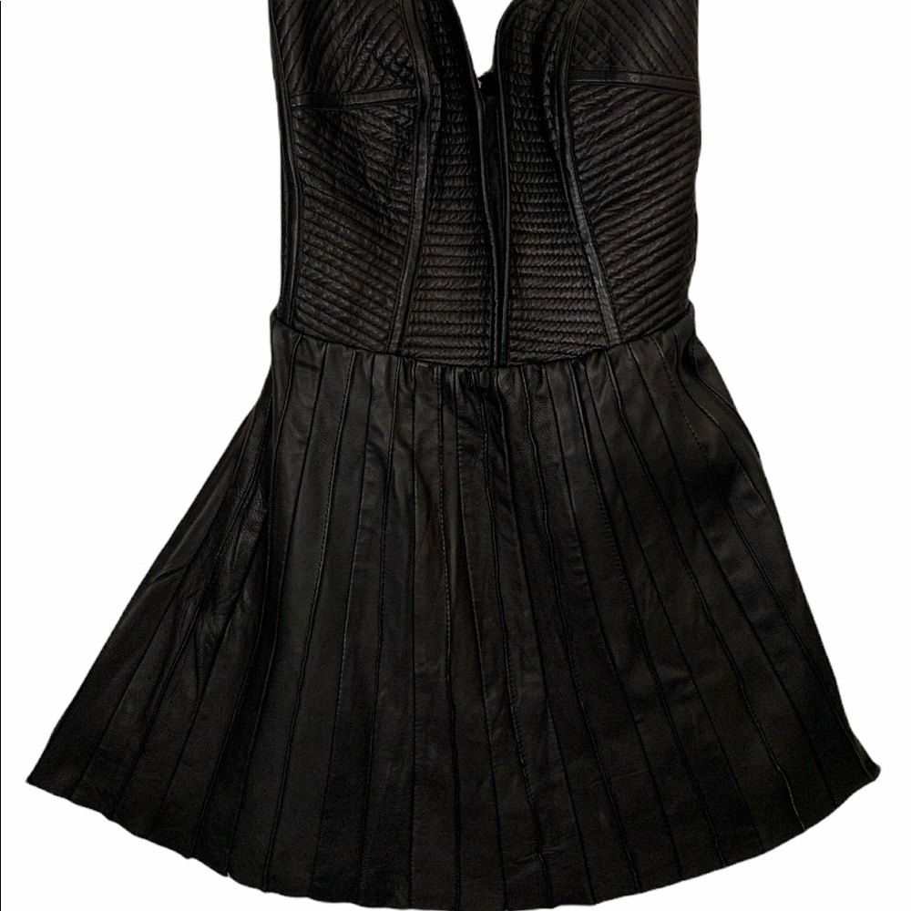 Parker Sz M Black Leather Corset Mini Dress - Picture 1 of 7